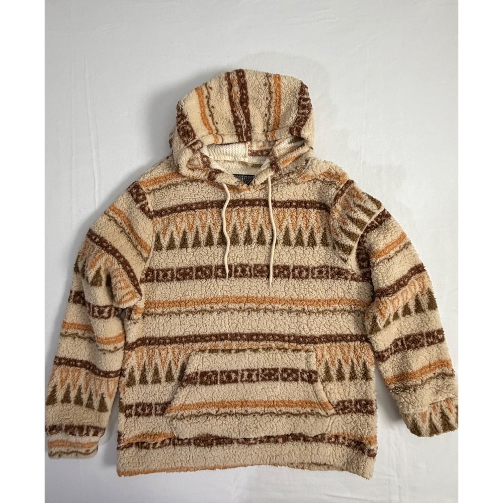 Brooklyn Cloth Mens Southwestern Sherpa Fleece Hoodie Brown Tan Geometric Medium